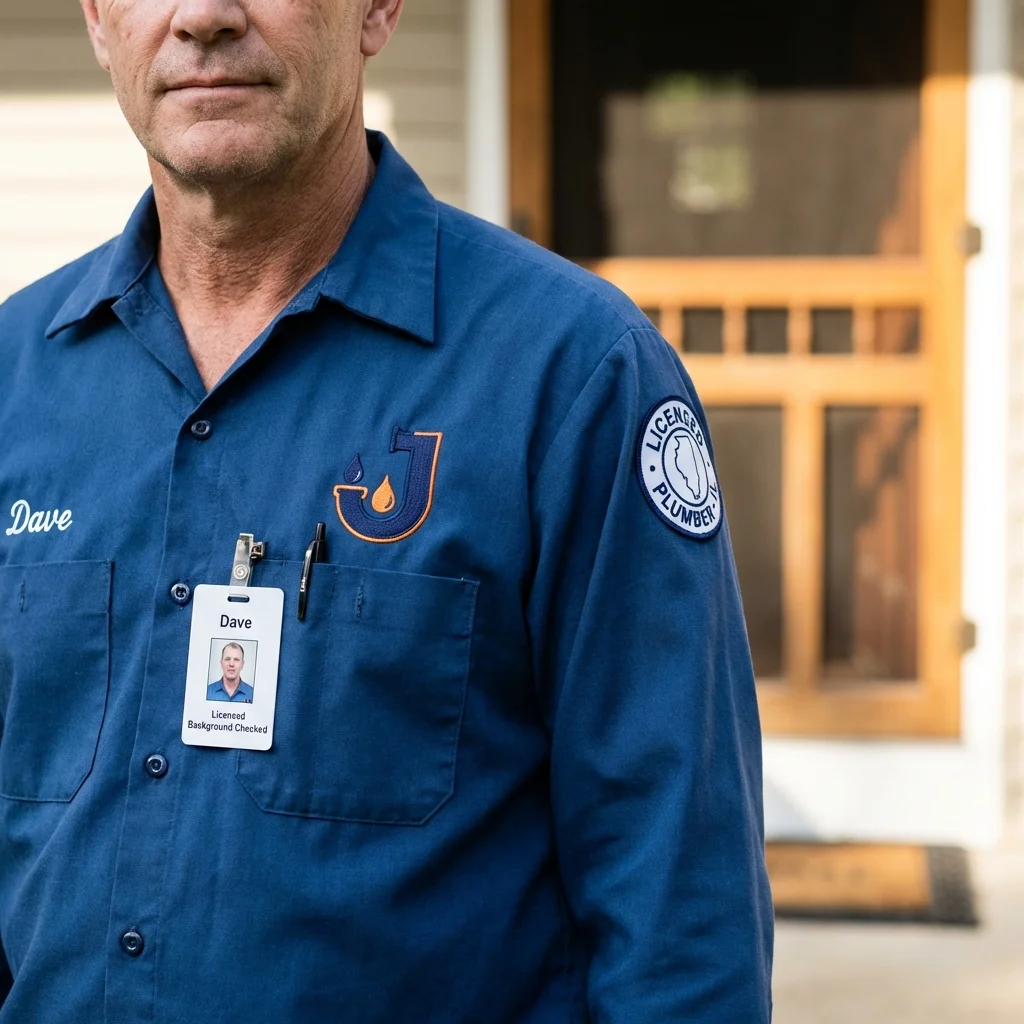 Licensed plumber showing ID badge in Island Park, NY