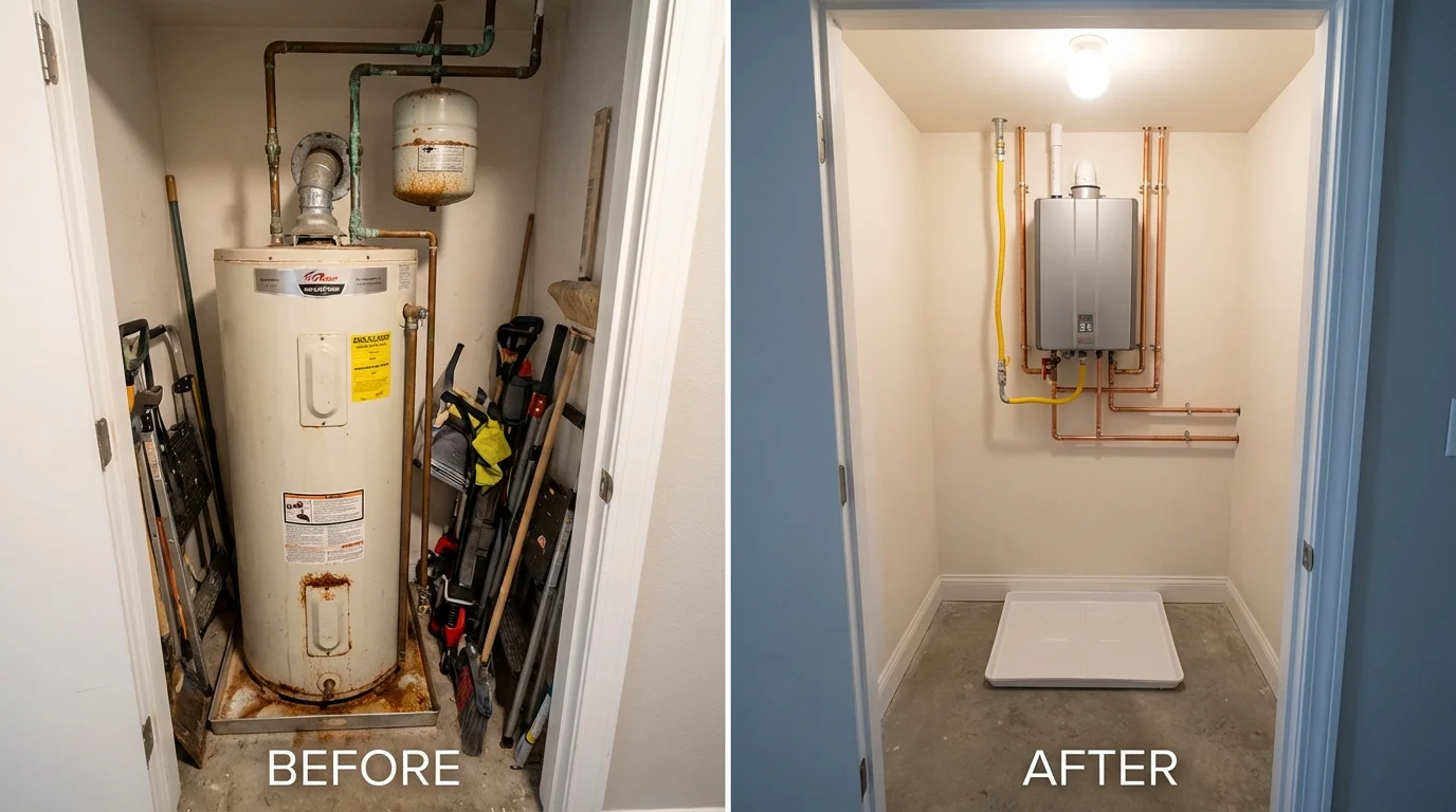 Tank water heater versus wall-mounted tankless unit comparison for Island Park, NY homeowners