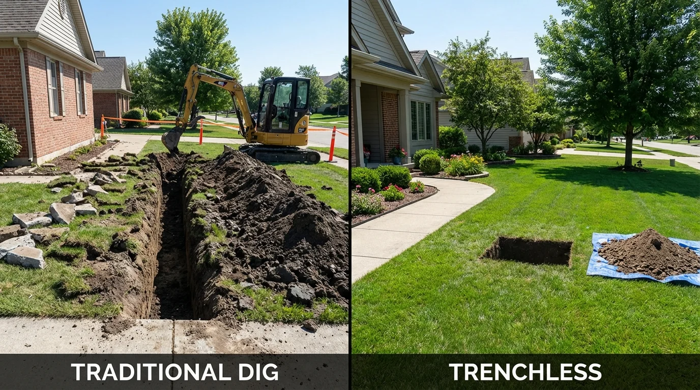 Trenchless sewer repair with minimal yard damage versus traditional excavation in Island Park, NY